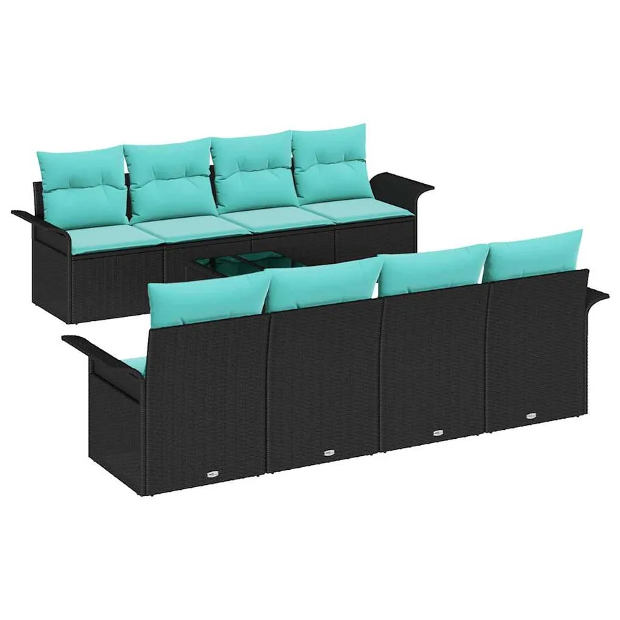 Ensemble de canapé de jardin 9 pcs Noir et turquoise polyrotin - 2