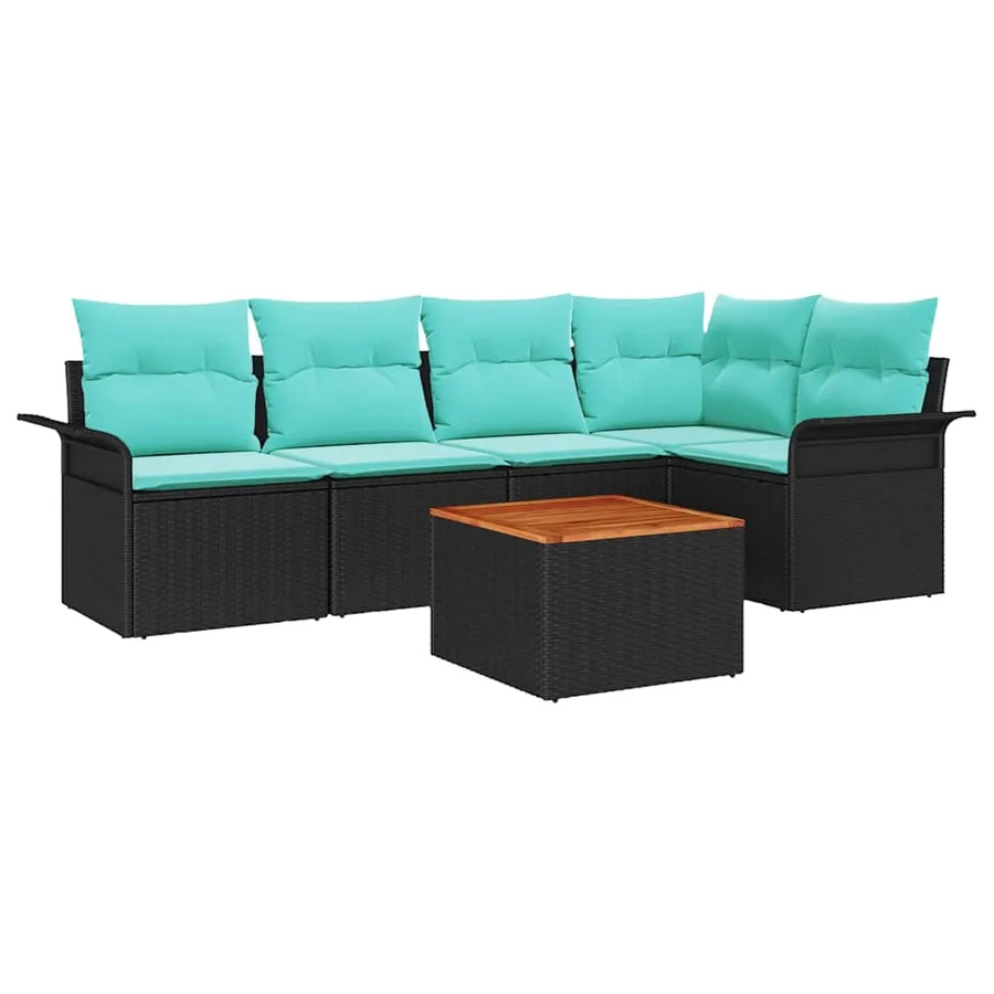 Ensemble de canapé de jardin 6 pcs Noir et turquoise polyrotin - 2