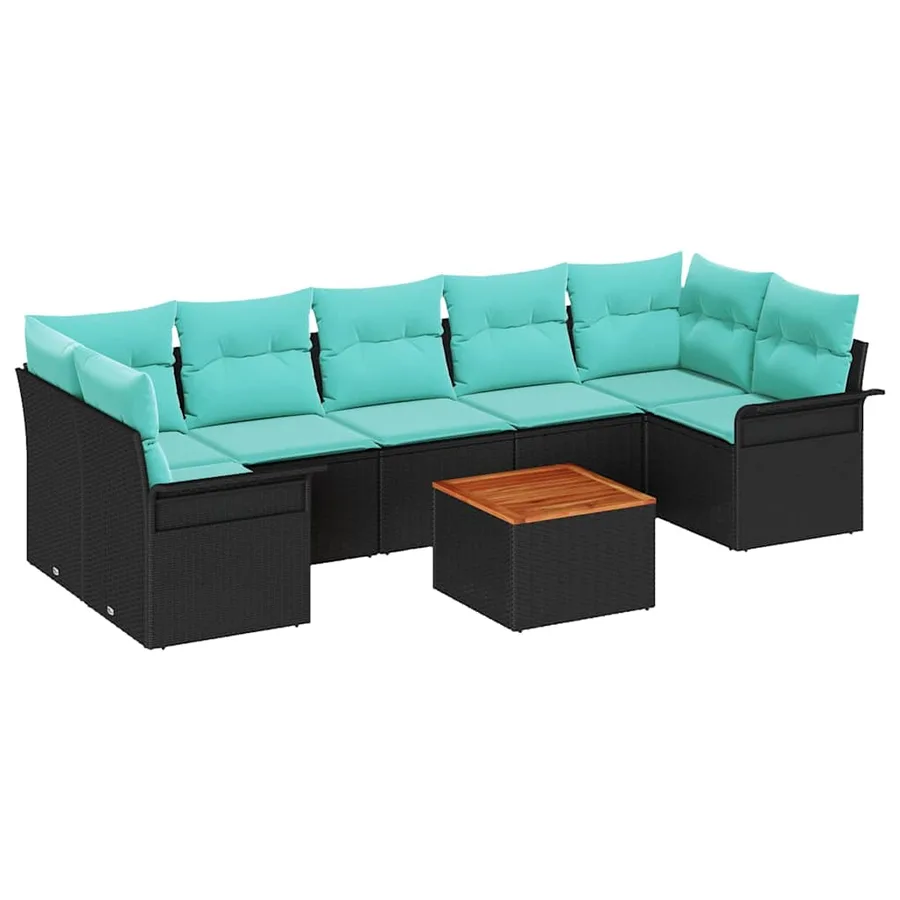 Ensemble de canapé de jardin 8 pcs Noir et turquoise polyrotin - 2