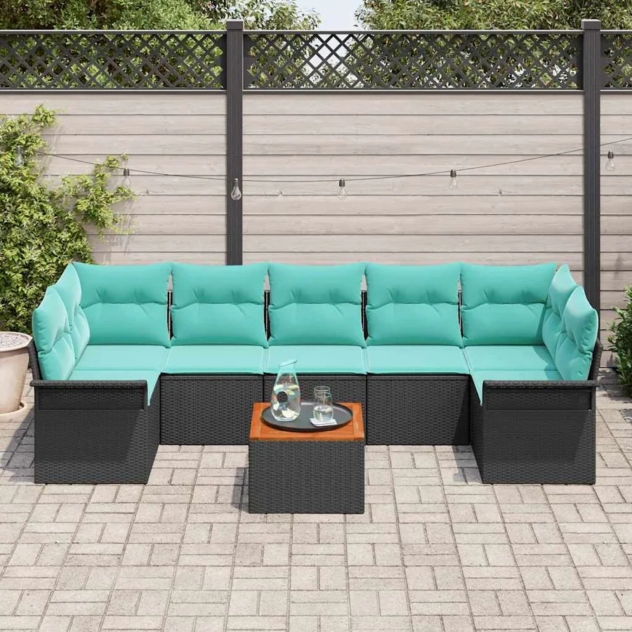 Ensemble de canapé de jardin 8 pcs Noir et turquoise polyrotin - 3