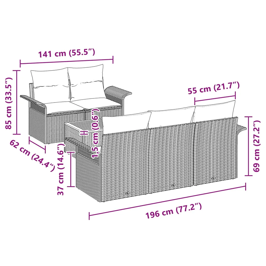 Ensemble de canapé de jardin 6 pcs Gris et bleu marine - 11