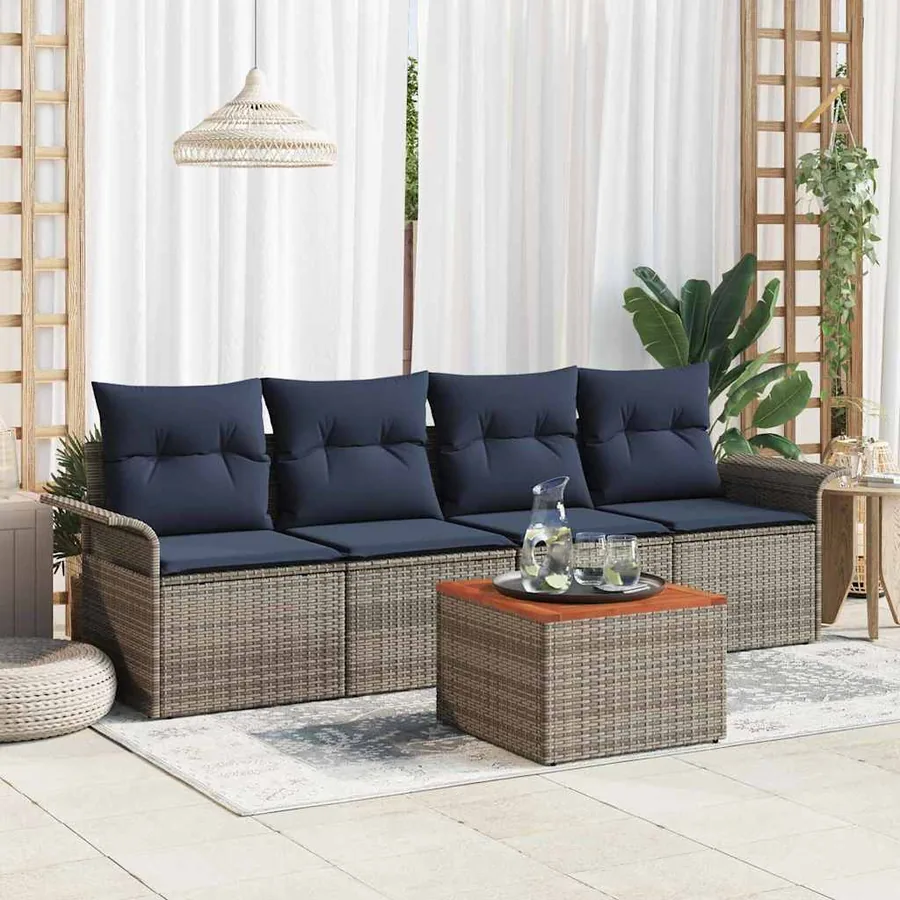 Ensemble de canapé de jardin 5 pcs Gris et bleu marine
