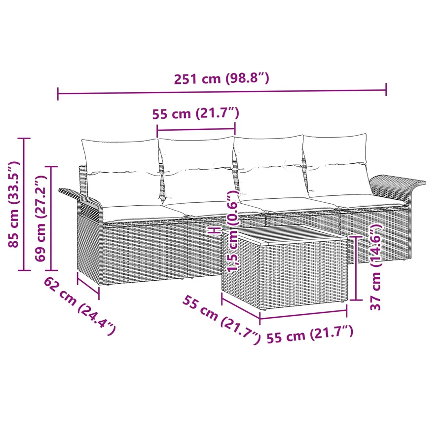 Ensemble de canapé de jardin 5 pcs Gris et bleu marine - 11
