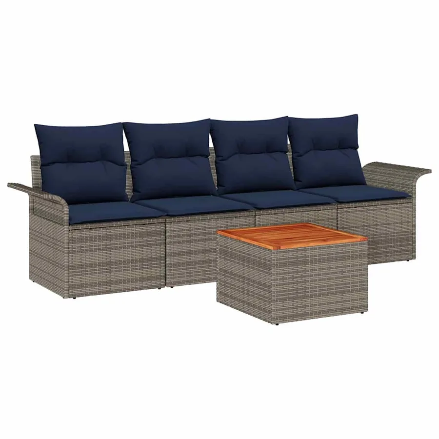 Ensemble de canapé de jardin 5 pcs Gris et bleu marine - 2