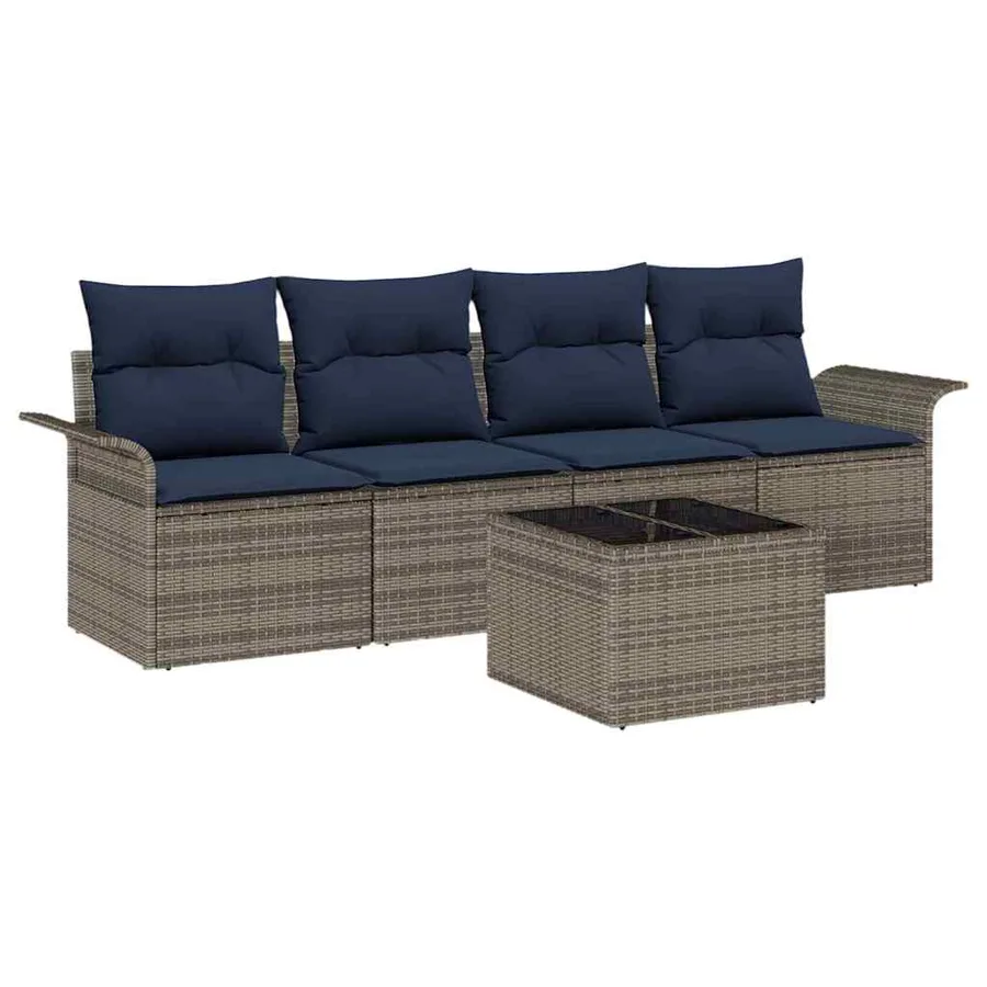 Ensemble de canapé de jardin 5 pcs Gris et marine polyrotin - 2