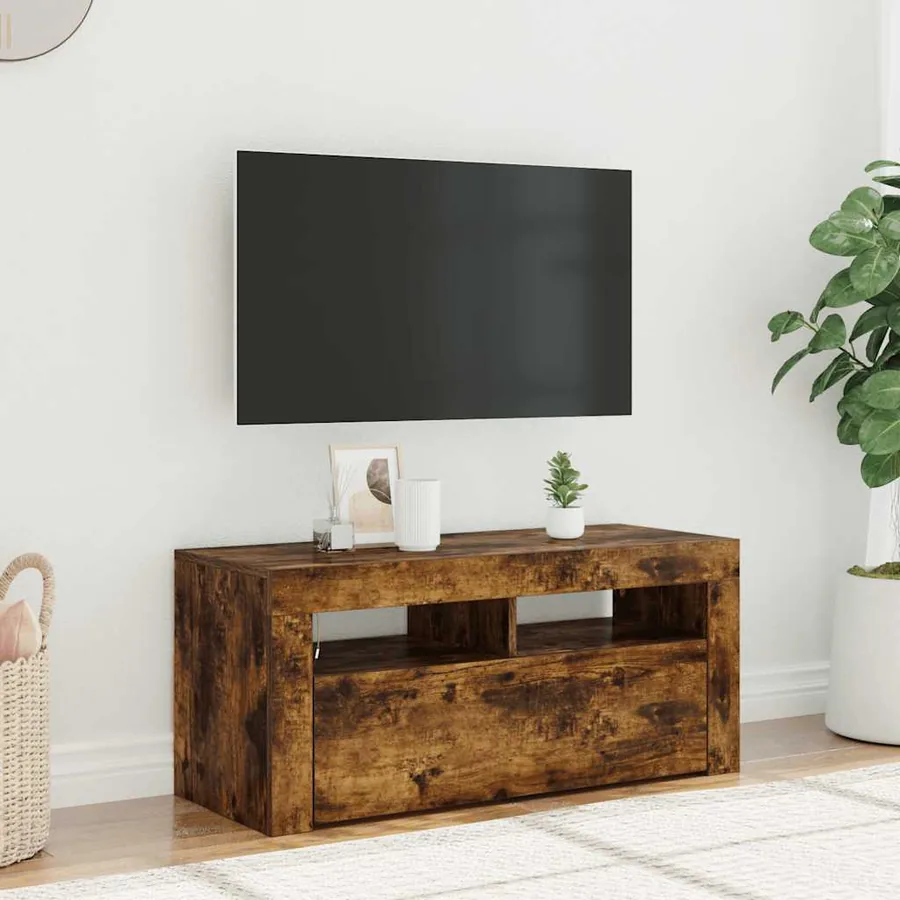 Meuble TV avec lumières LED Chêne fumé 90x35x40 cm