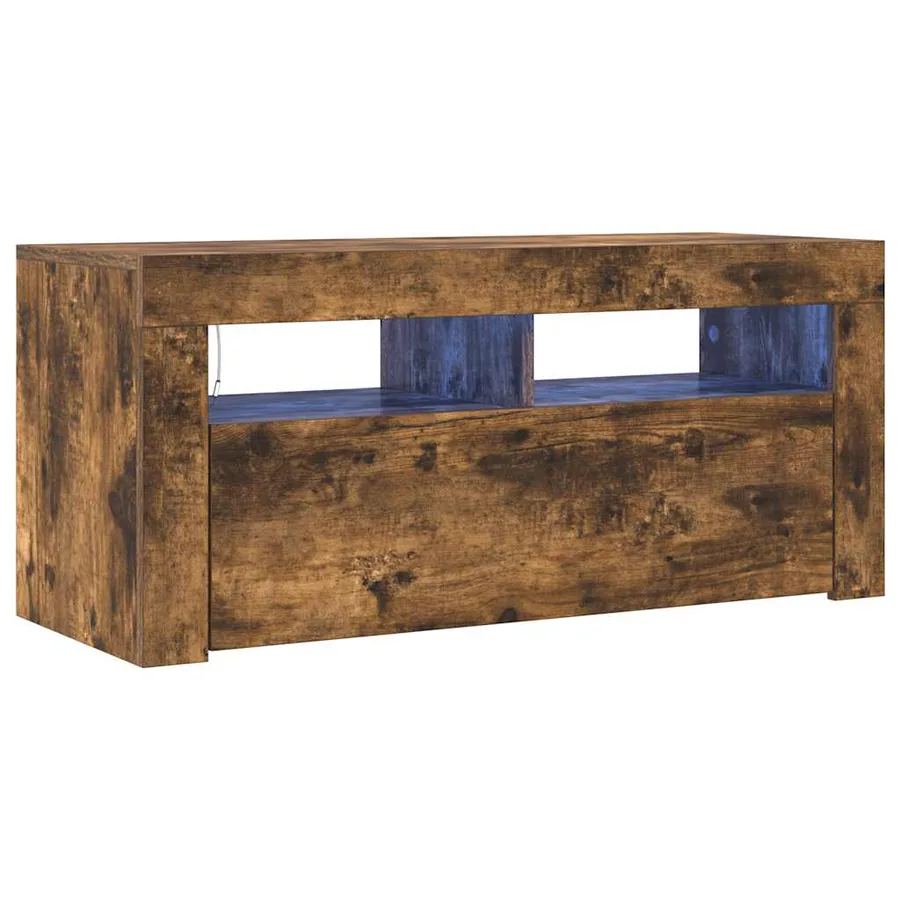 Meuble TV avec lumières LED Chêne fumé 90x35x40 cm - 2