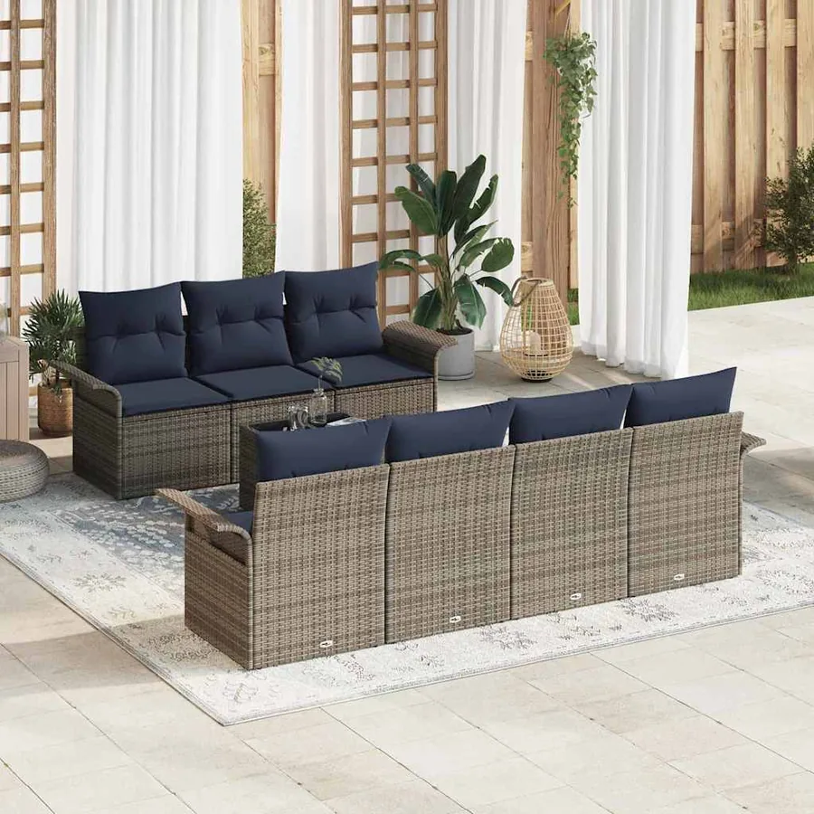 Ensemble de canapé de jardin 8 pcs Gris et marine polyrotin