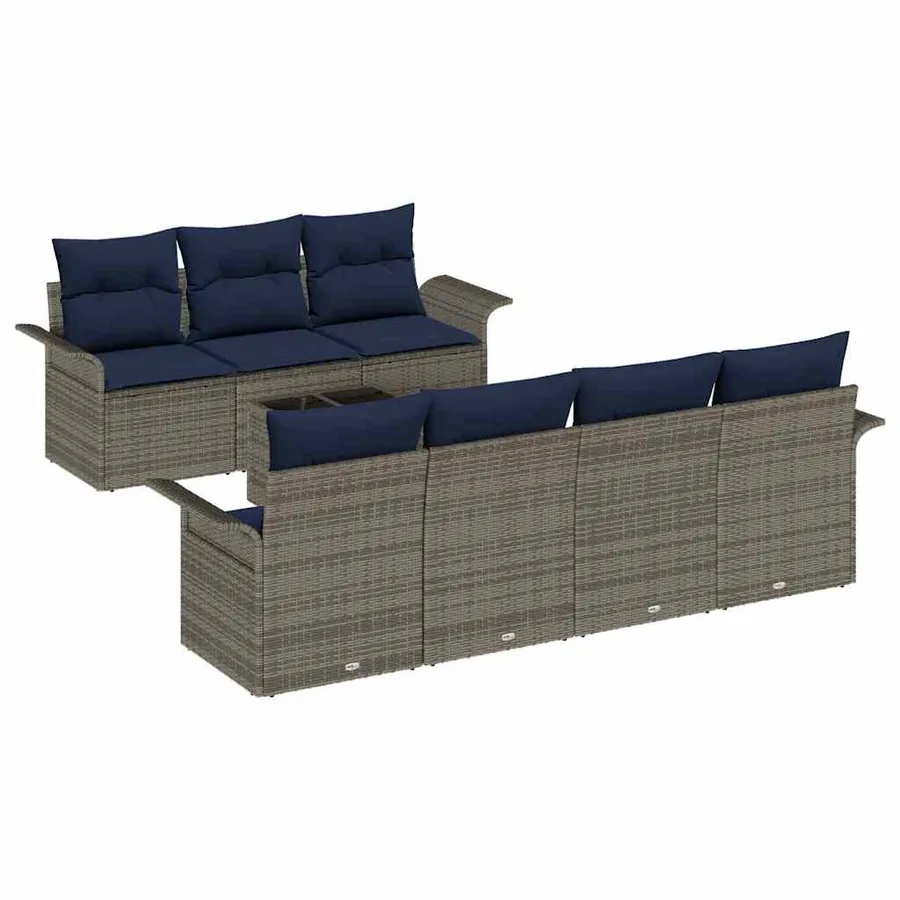 Ensemble de canapé de jardin 8 pcs Gris et marine polyrotin - 2