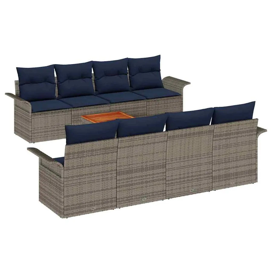 Ensemble de canapé de jardin 9 pcs Gris et bleu marine - 2