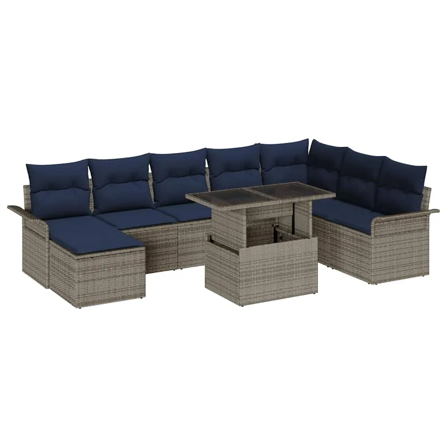 Ensemble de canapé de jardin 9 pcs Gris Poly Rattan - 2