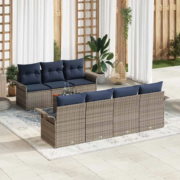 Ensemble de canapé de jardin 8 pcs Gris et bleu marine