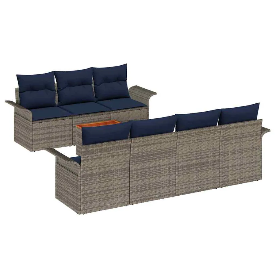 Ensemble de canapé de jardin 8 pcs Gris et bleu marine - 2