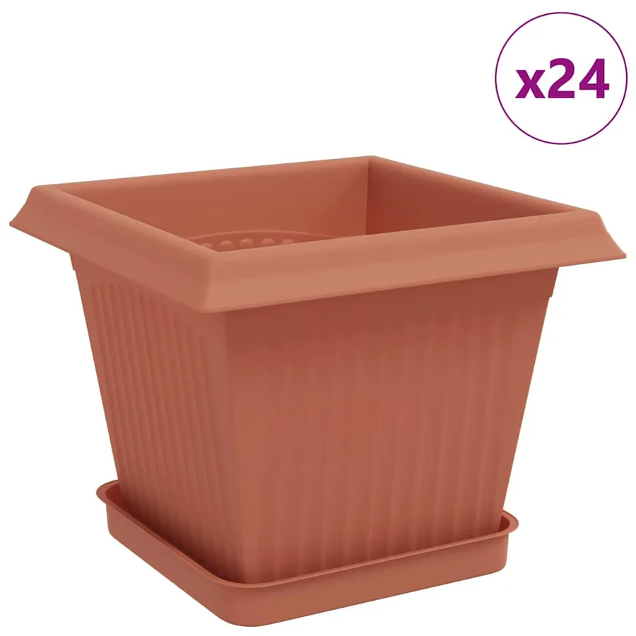 Pots de plantes 24 pcs Rouge brique 20 x 20 x 16 cm Plastique - 2