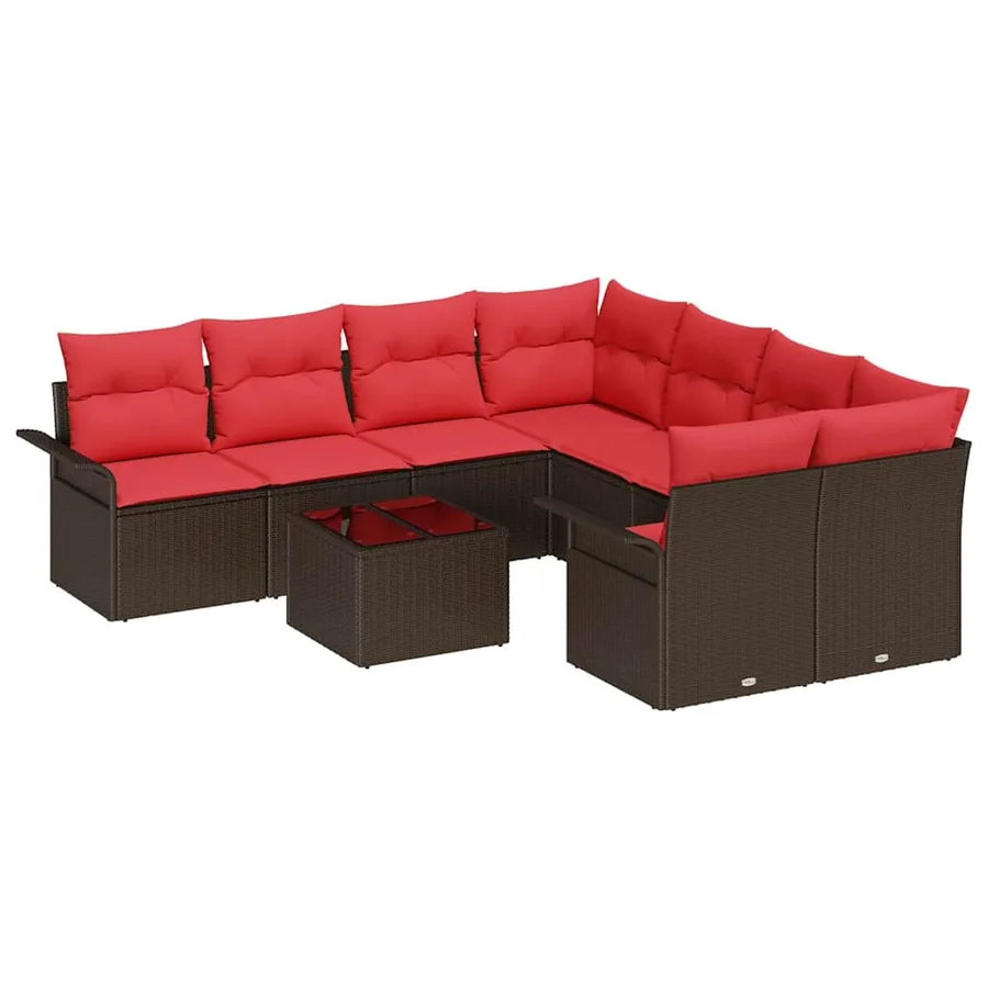 Ensemble de canapé de jardin 9 pcs Beige et Rouge polyrotin - 2