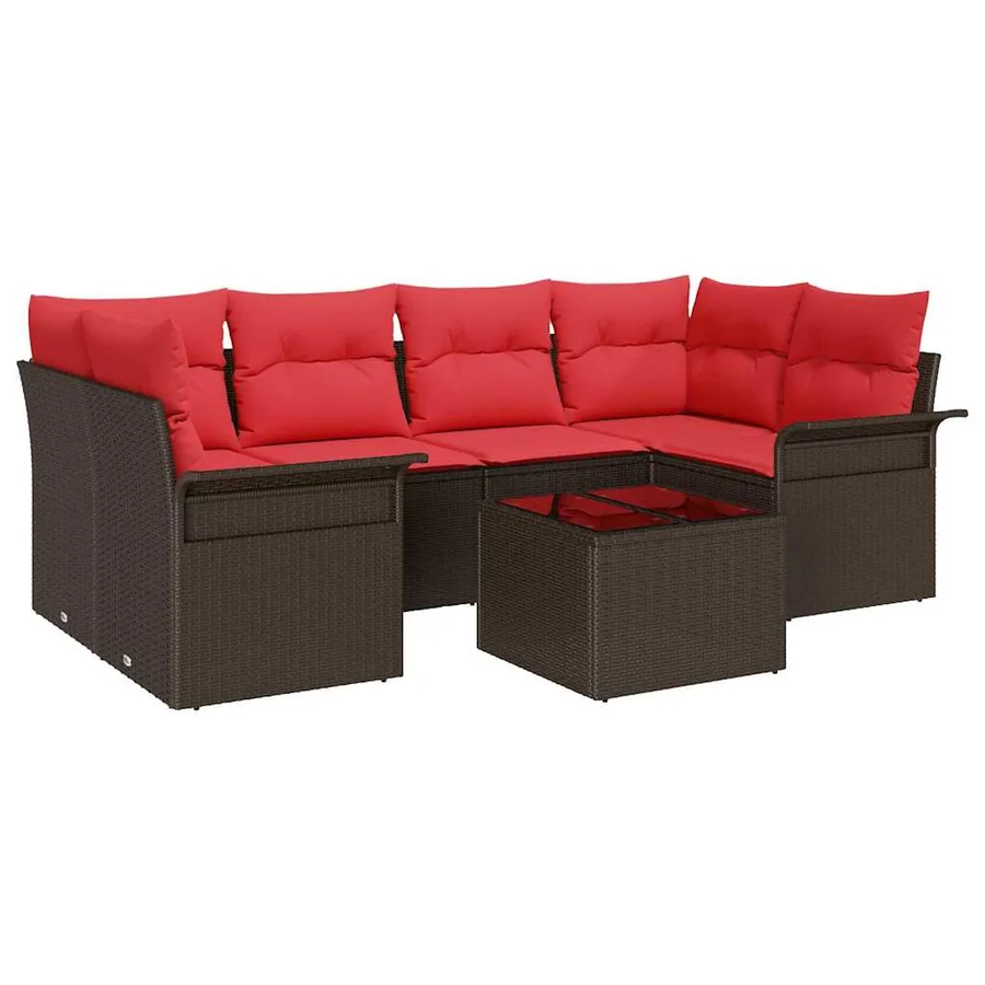 Ensemble de canapé de jardin 7 pcs Beige et Rouge polyrotin - 2