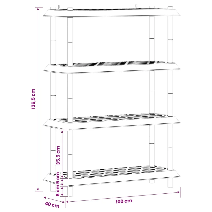 Unité de rangement 4 niveaux 100 x 40 x 136,5 cm PP Marron - 8