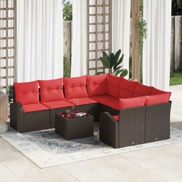 Ensemble de Canapés 9 pcs Marron et rouge Polyester