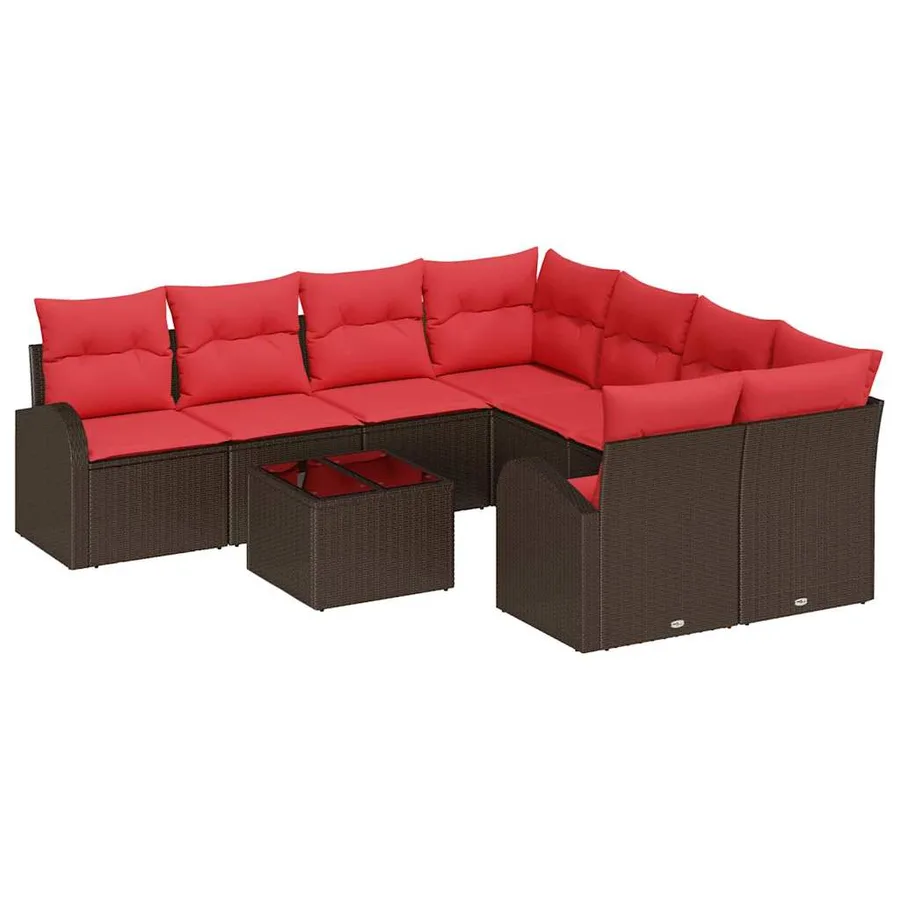 Ensemble de Canapés 9 pcs Marron et rouge Polyester - 2