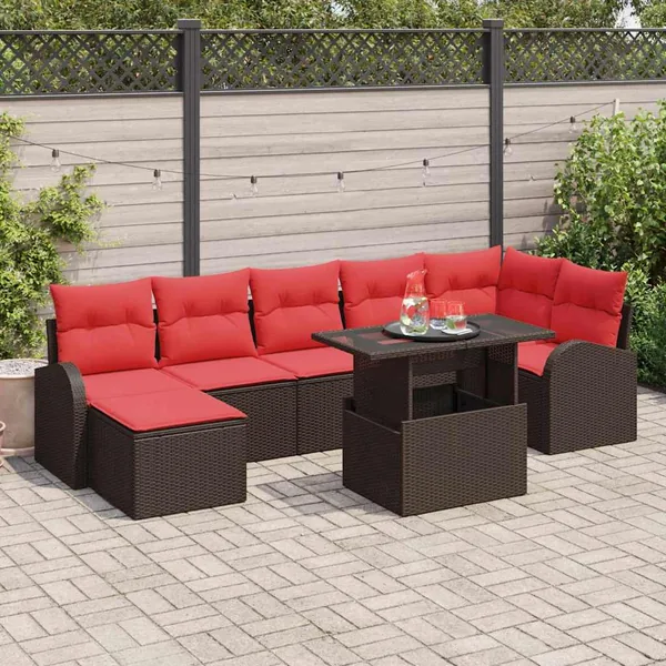 Ensemble de canapé de jardin avec coussin 8 pcs Marron et rouge