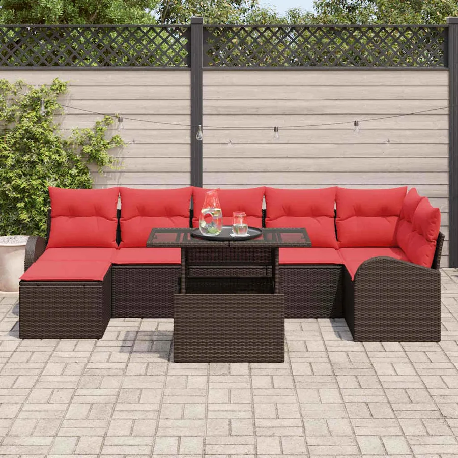 Ensemble de canapé de jardin avec coussin 8 pcs Marron et rouge - 3