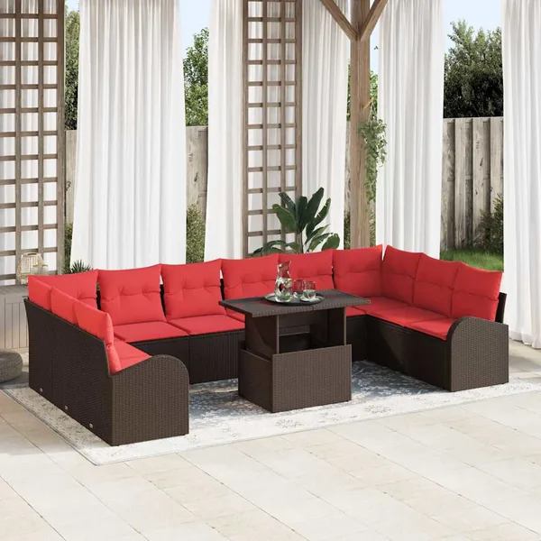 Ensemble de canapé de jardin 11 pcs Marron polyrotin