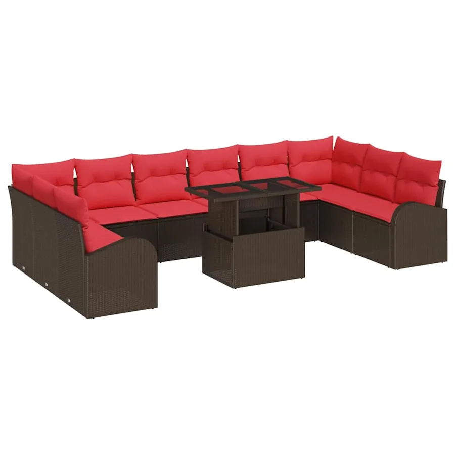 Ensemble de canapé de jardin 11 pcs Marron polyrotin - 2