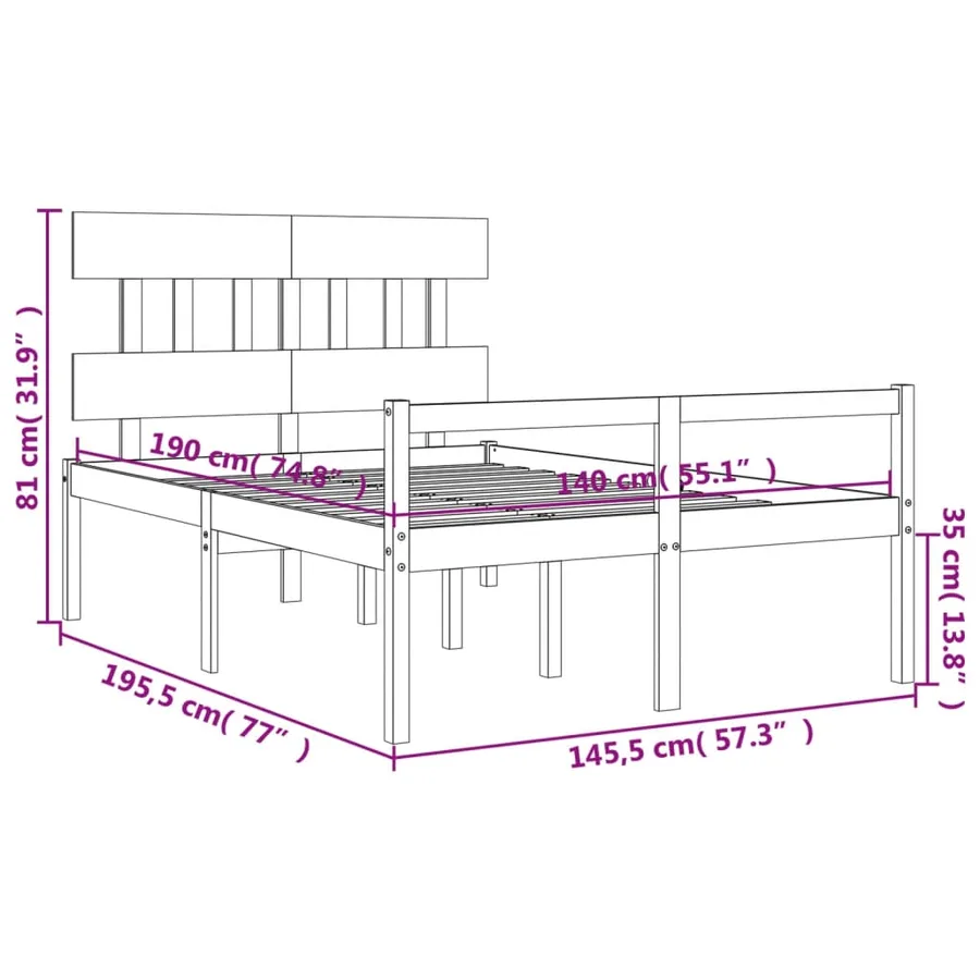Lit pour personne âgée sans matelas blanc 140x190cm bois massif - 12