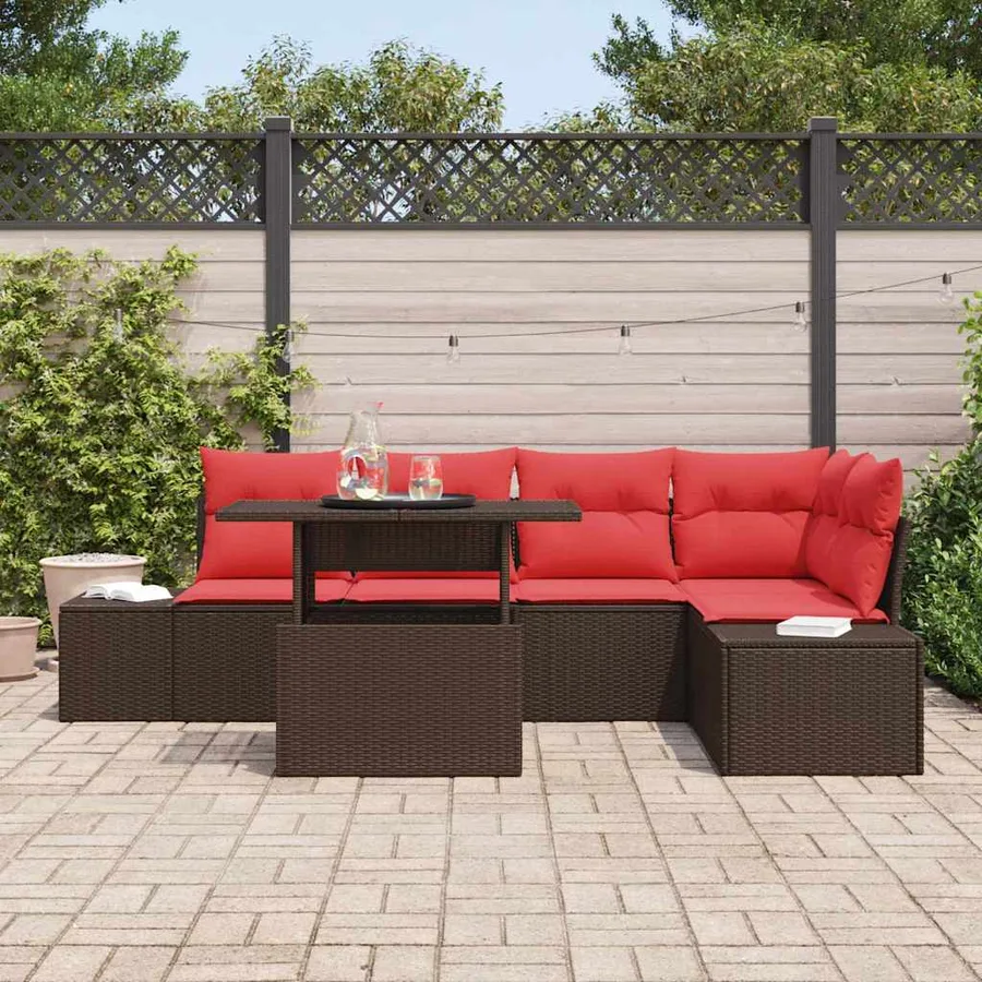 Ensemble de canapé de jardin avec coussin 6 pcs Marron et rouge - 3