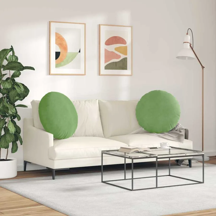 Coussins de siège 2 pcs Vert clair Ø 40 x 13 cm Velours - 4