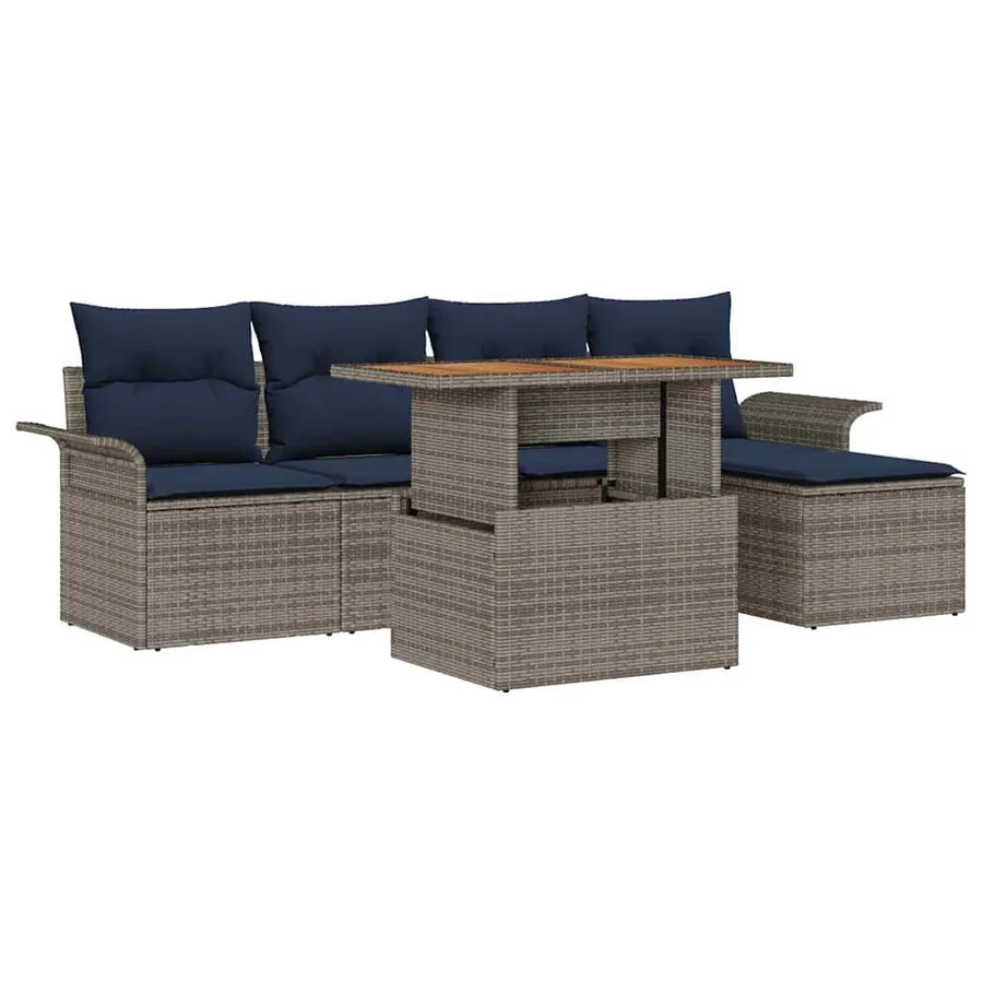 Ensemble de canapé de jardin 6 pcs gris et bleu marine - 2