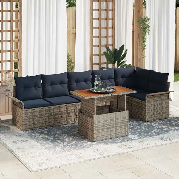 Ensemble de canapé de jardin 7 pcs Gris et bleu marine