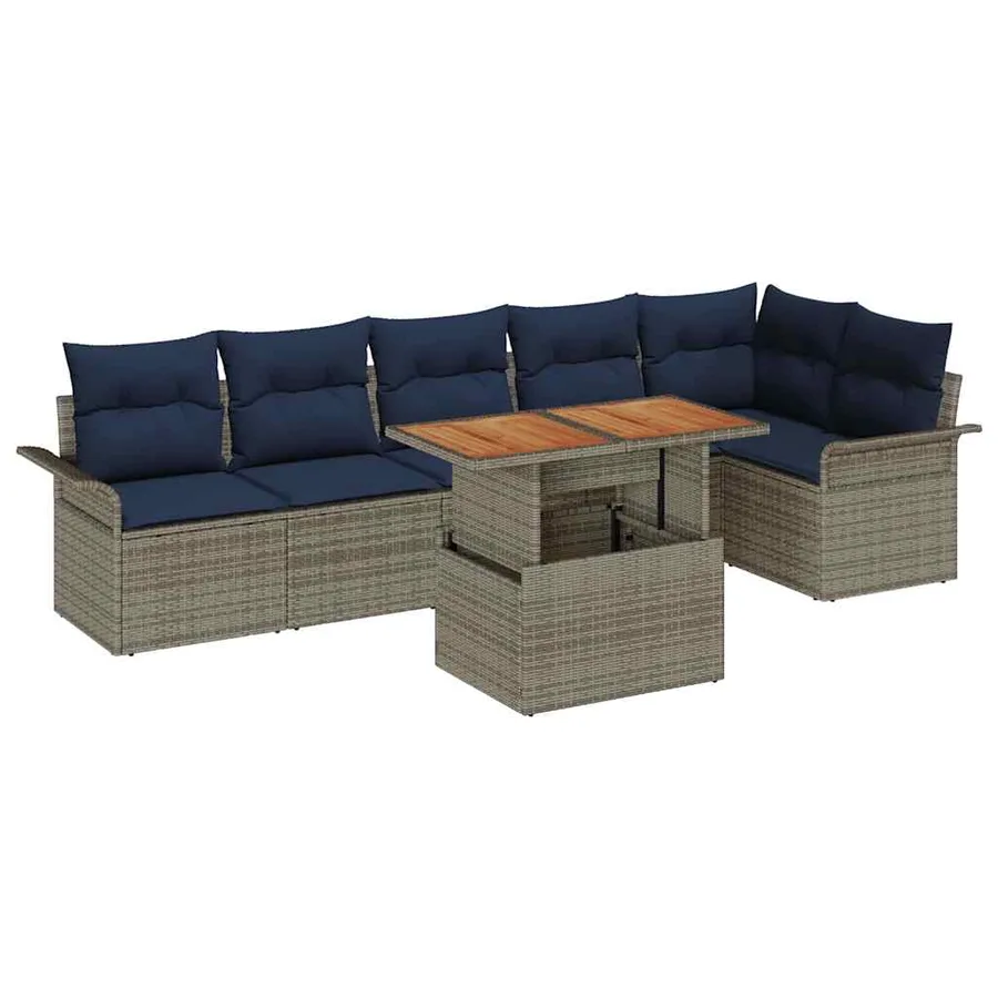 Ensemble de canapé de jardin 7 pcs Gris et bleu marine - 2