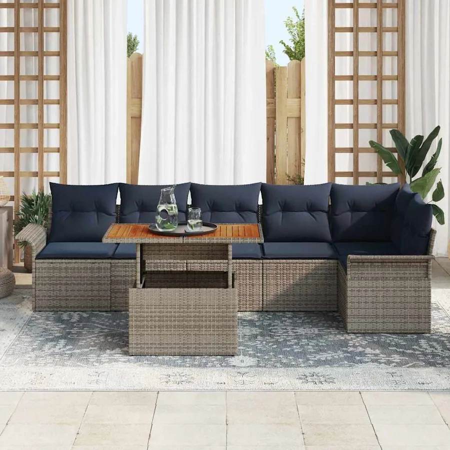 Ensemble de canapé de jardin 7 pcs Gris et bleu marine - 3