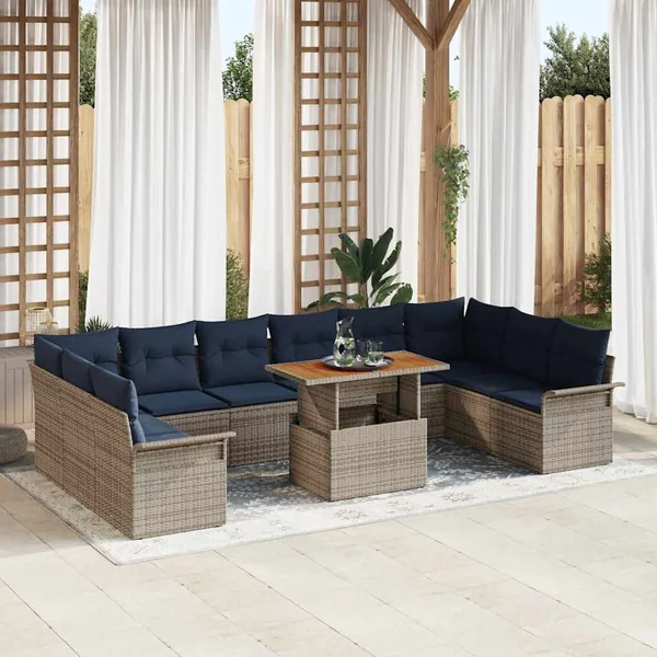 Ensemble de canapé de jardin 11 pcs Gris et bleu marine