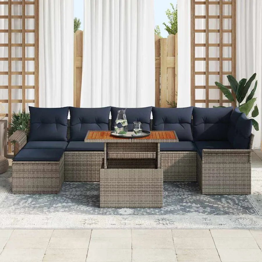 Ensemble de canapé de jardin 8 pcs Gris et bleu marine - 3