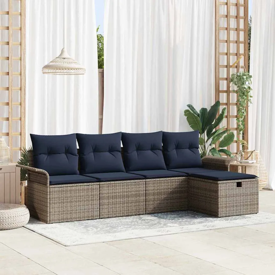 Ensemble de canapé de jardin 5 pcs Gris et marine polyrotin
