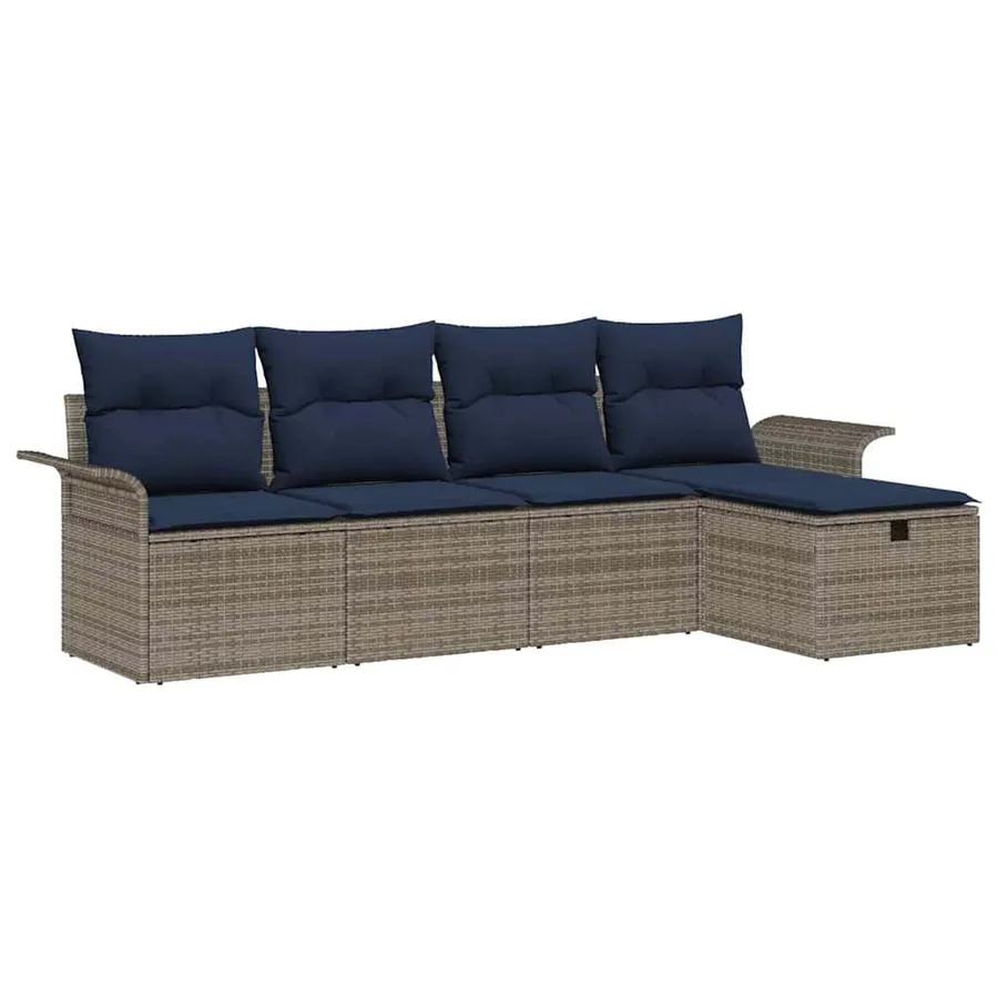 Ensemble de canapé de jardin 5 pcs Gris et marine polyrotin - 2