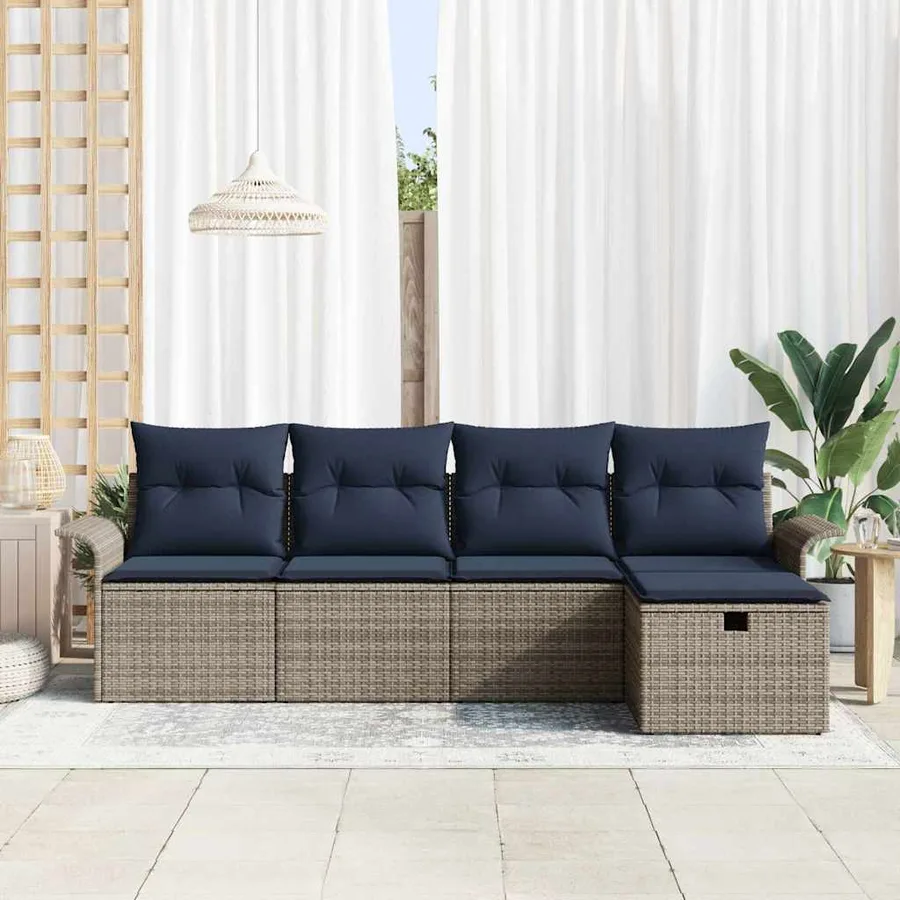 Ensemble de canapé de jardin 5 pcs Gris et marine polyrotin - 3