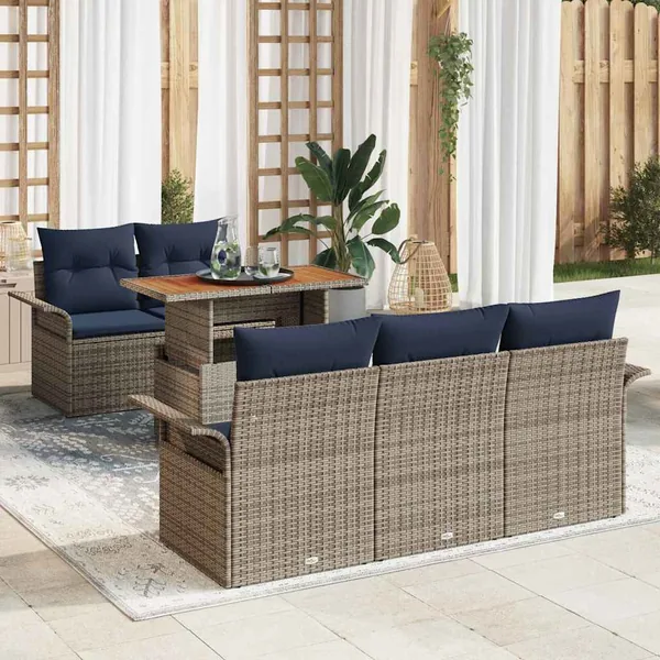 Ensemble de canapé de jardin 6 pcs gris et bleu marine