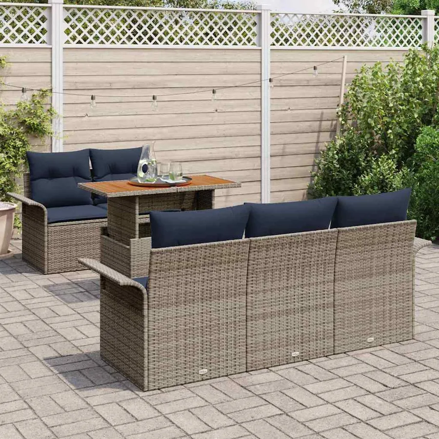 Ensemble de canapé de jardin 6 pcs gris et bleu marine - 3
