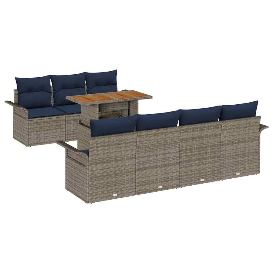 Ensemble de canapé de jardin 8 pcs gris et bleu marine - 2