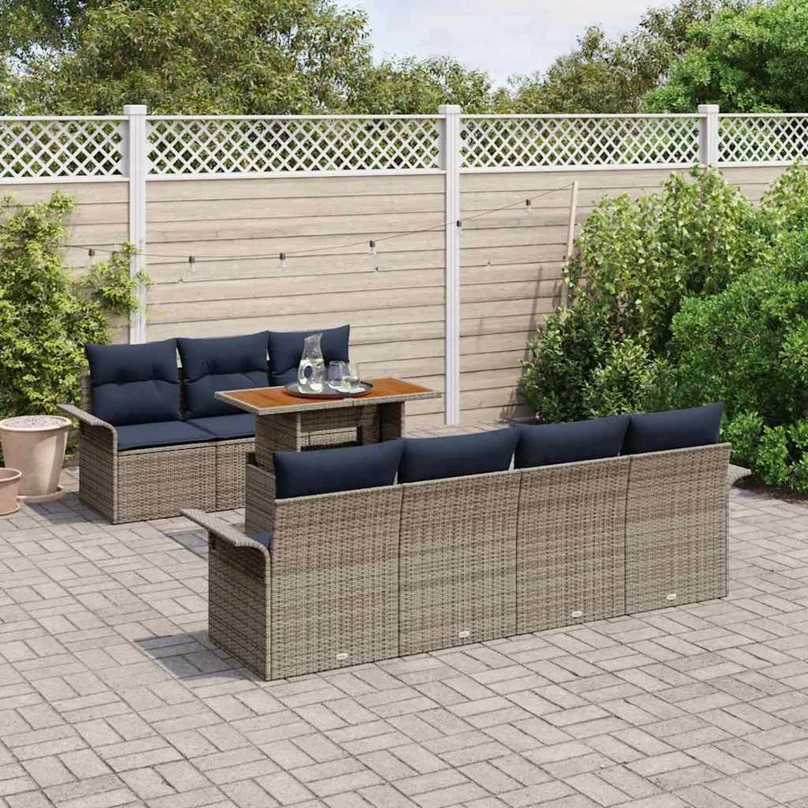 Ensemble de canapé de jardin 8 pcs gris et bleu marine - 3