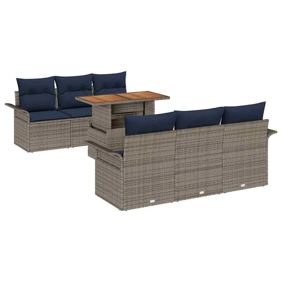 Ensemble de canapé de jardin 7 pcs Gris et bleu marine - 2