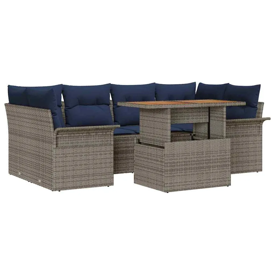 Ensemble de canapé de jardin 7 pcs gris et bleu marine - 2