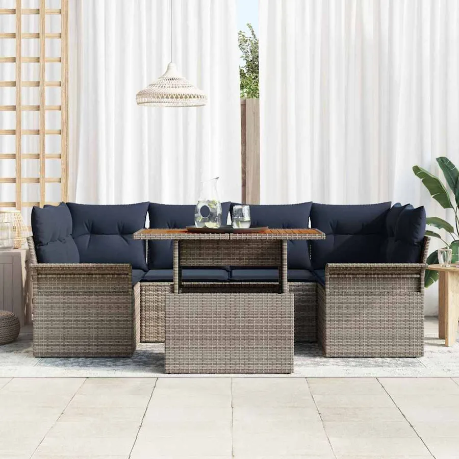 Ensemble de canapé de jardin 7 pcs gris et bleu marine - 3