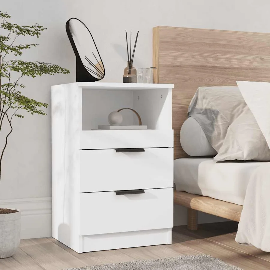 Tables de chevet 2 pcs Blanc Bois d'ingénierie - 3