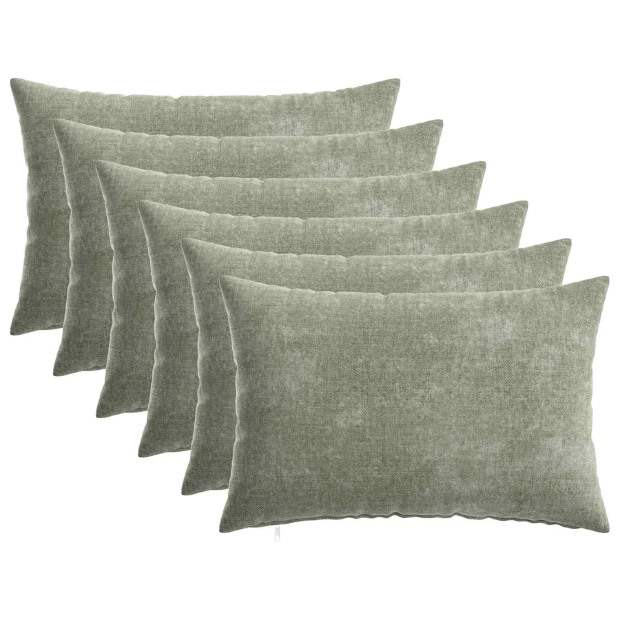 Housse de coussin 6 pcs HEERLEN Vert 30 x 50 cm Tissu Chenille
