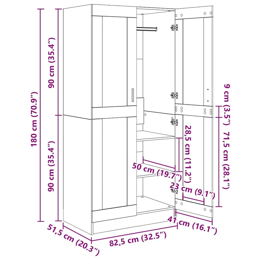 Garde-robe Chêne sonoma 82,5x51,5x180 cm Aggloméré - 12