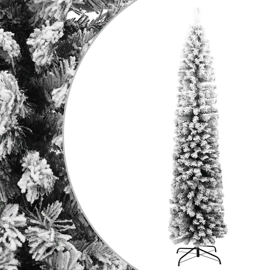 Sapin de Noël artificiel mince flocon de neige vert 210 cm PVC